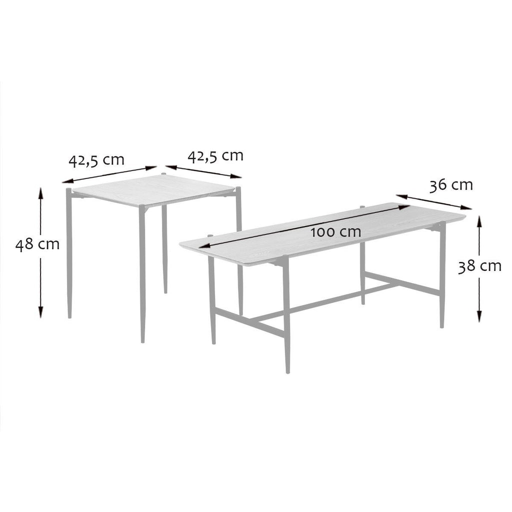 Jessie - Set of 2 Nesting Coffee Tables - Oak & Metal Legs - Black