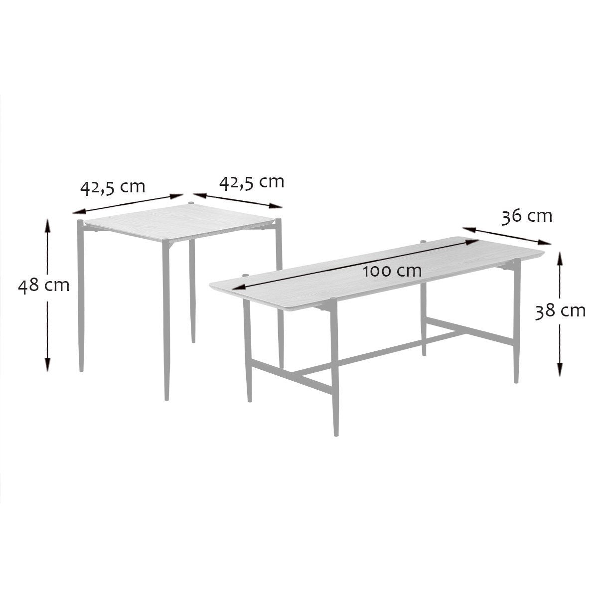 Jessie - Set of 2 Nesting Coffee Tables - Oak & Metal Legs - Black