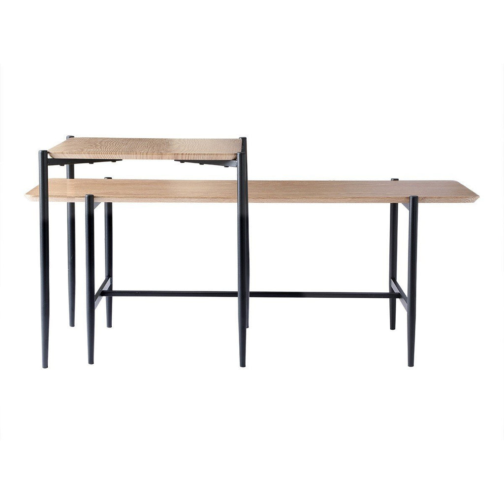 Jessie - Set of 2 Nesting Coffee Tables - Oak & Metal Legs - Black