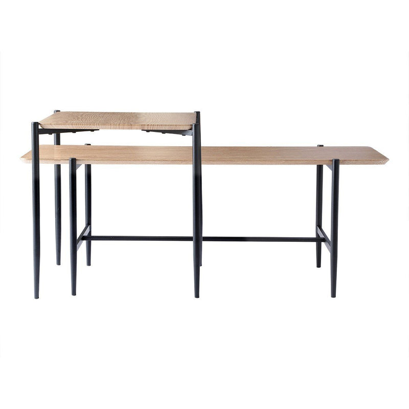 Jessie - Lot De 2 Tables Basses Gigognes Décor Chêne Pieds Métal Noir - Bois Clair