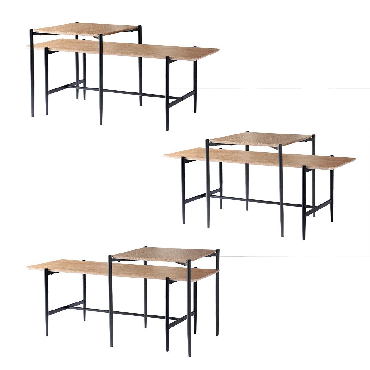 Jessie - Set of 2 Nesting Coffee Tables - Oak & Metal Legs - Black