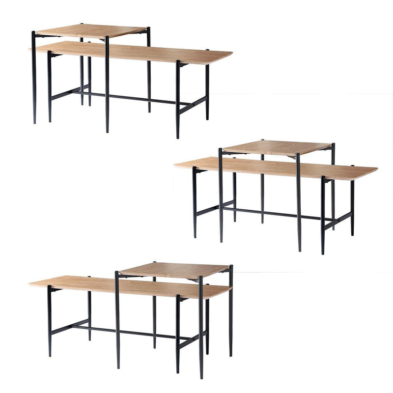 Jessie - Lot De 2 Tables Basses Gigognes Décor Chêne Pieds Métal Noir - Bois Clair