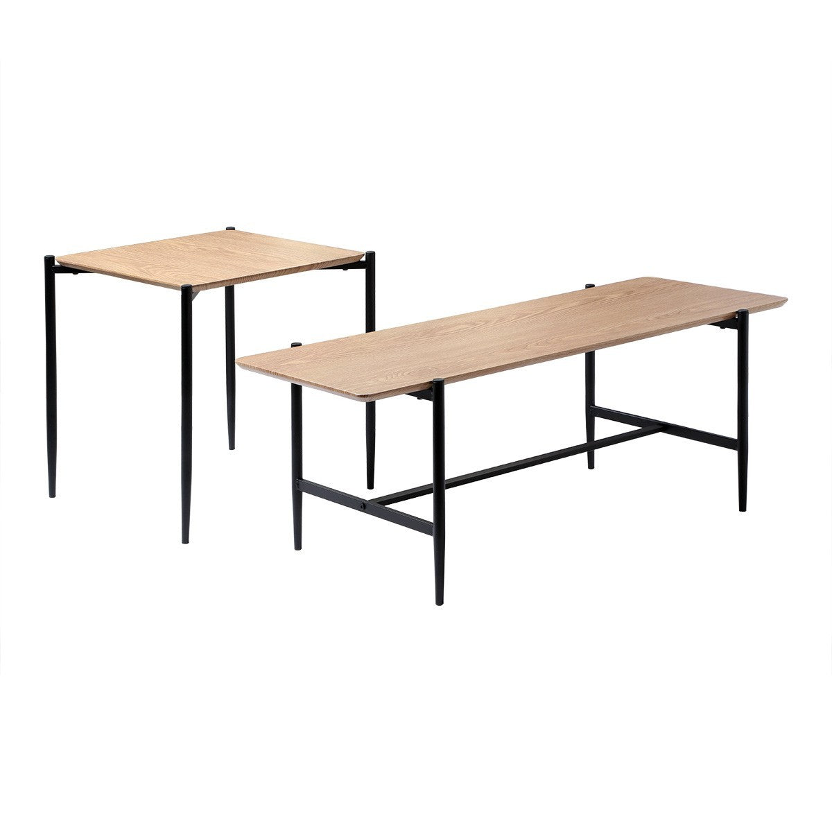 Jessie - Set of 2 Nesting Coffee Tables - Oak & Metal Legs - Black