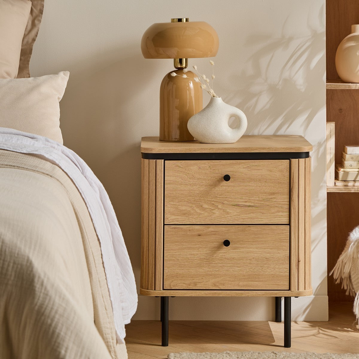Malaga - 2 Drawer Bedside Table - Grooved Effect
