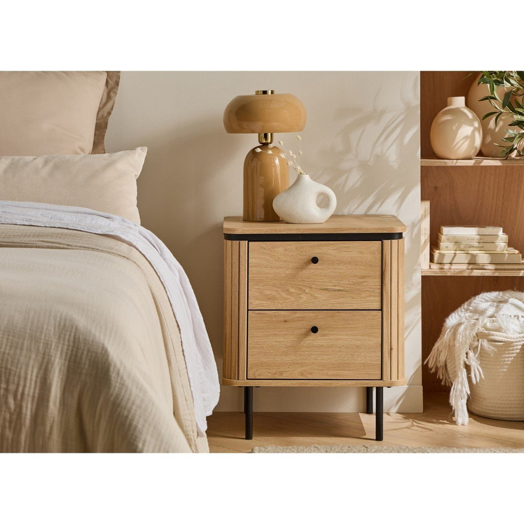 Malaga - 2 Drawer Bedside Table - Grooved Effect