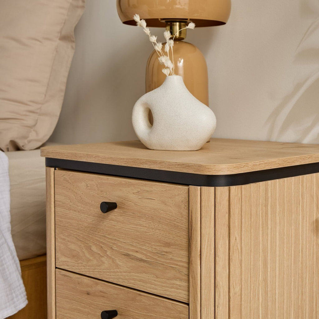 Malaga - 2 Drawer Bedside Table - Grooved Effect