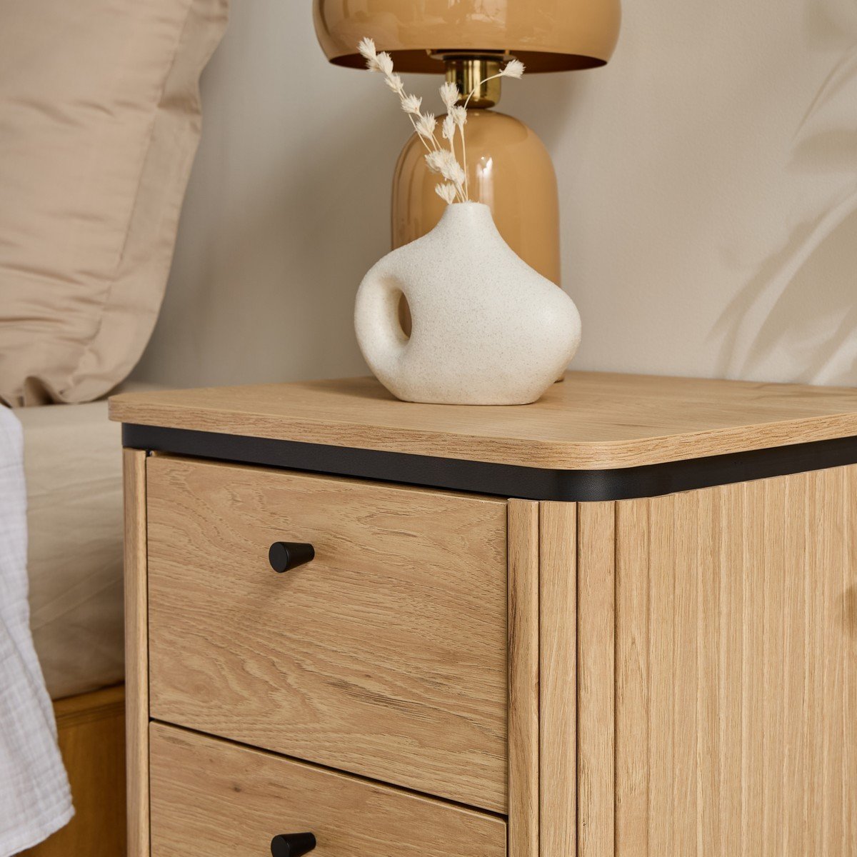 Malaga - 2 Drawer Bedside Table - Grooved Effect