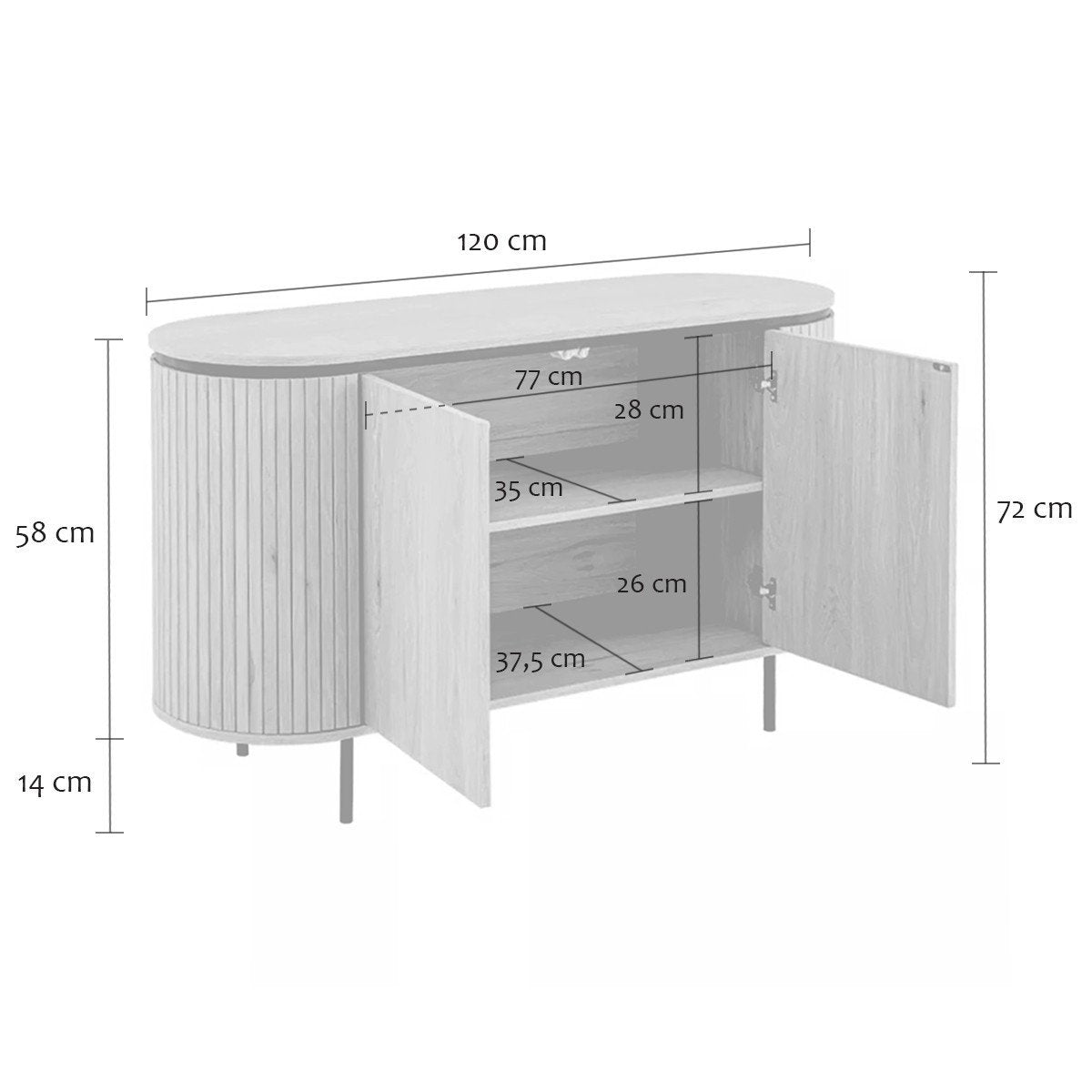 Malaga - 2 Door Sideboard - Grooved Effect
