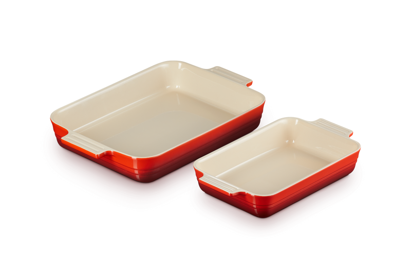 Juego de 2 platos rectangulares clásicos - Cerámica - 25/32Cm - Cereza
