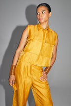 The Nina Shirt In Shiny Ocher Linen