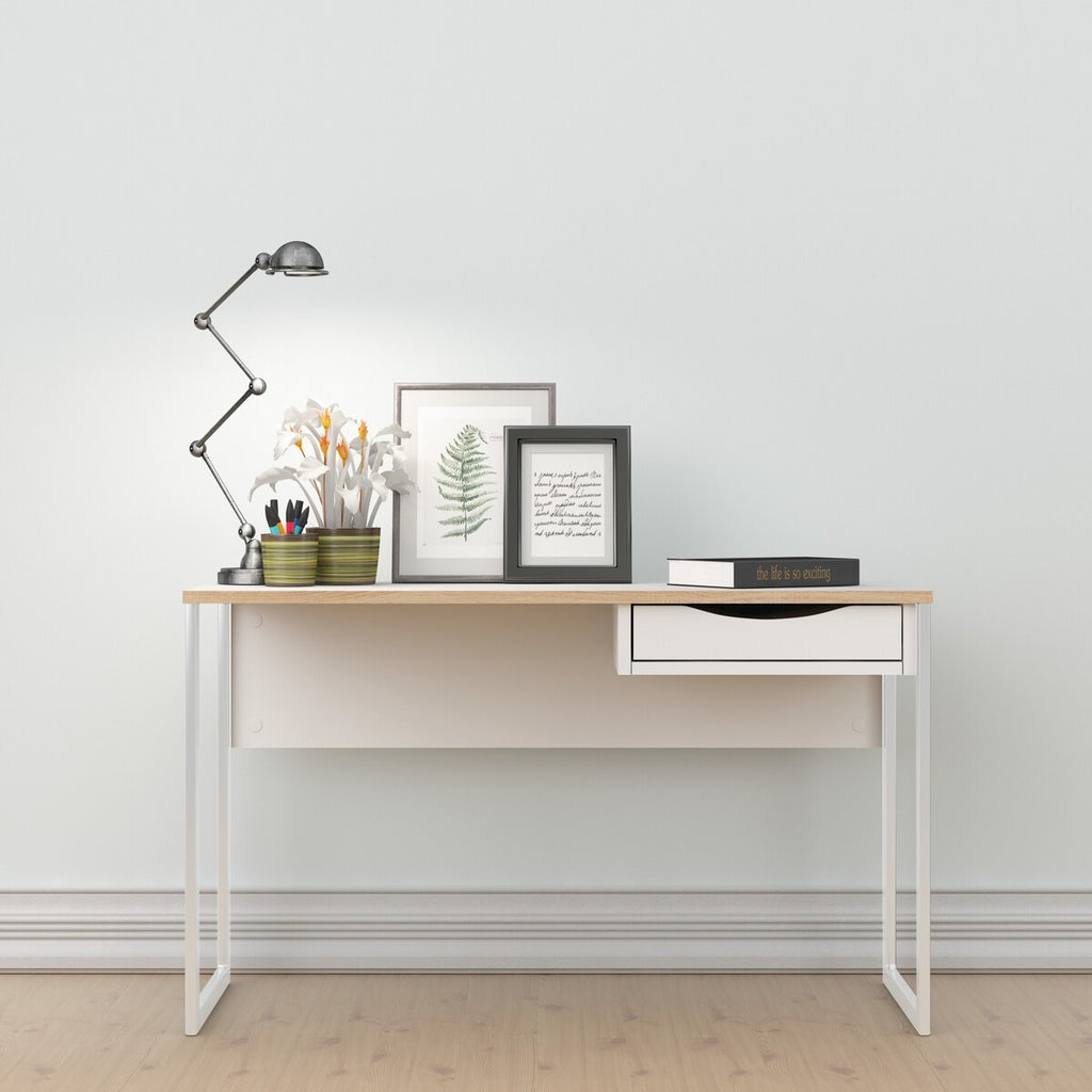 Function - Desk with 1 Drawer and Metal Legs - White