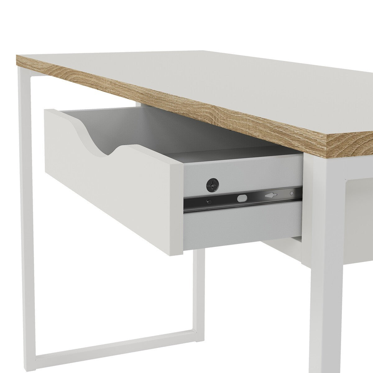 Function - Desk with 1 Drawer and Metal Legs - White