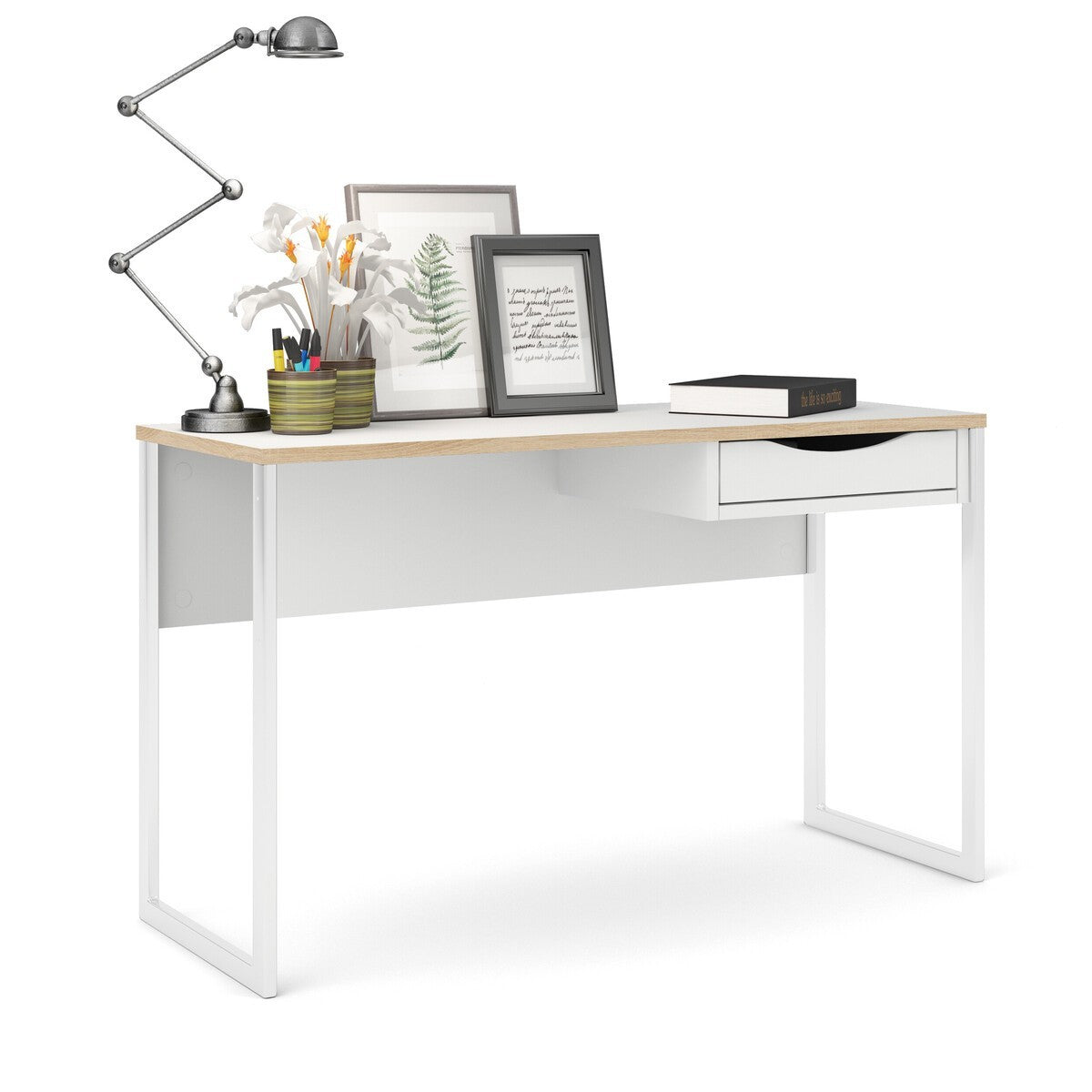 Function - Desk with 1 Drawer and Metal Legs - White
