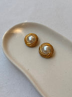 Pendientes Agatha vintage - Redondos dorados y perlas