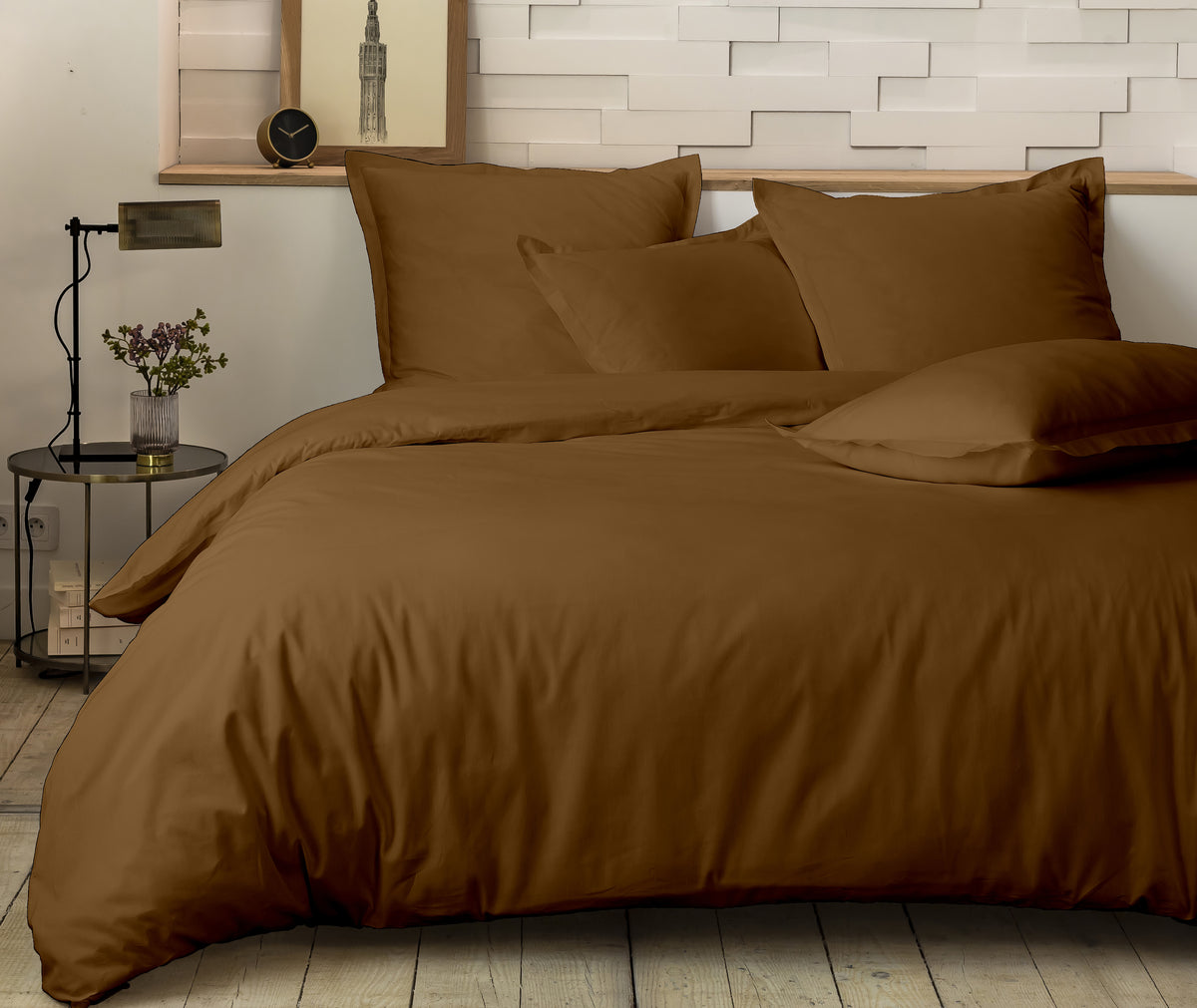 Completo letto - 3 pezzi - 100% percalle di cotone - Mura - Ocra