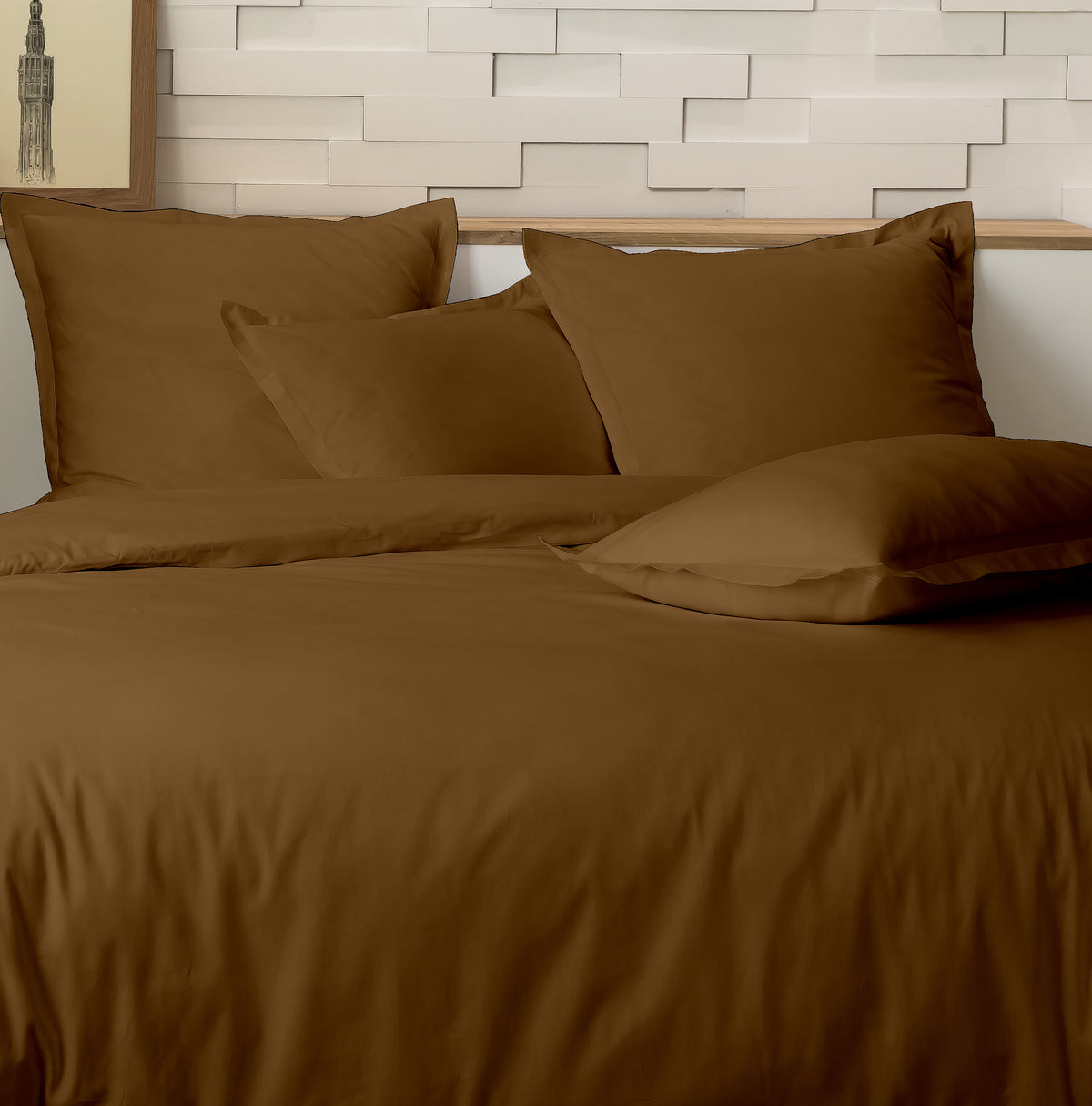 Completo letto - 3 pezzi - 100% percalle di cotone - Mura - Ocra