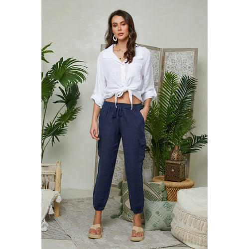 Autour Du Lin - Pantalon - Marine - Femme