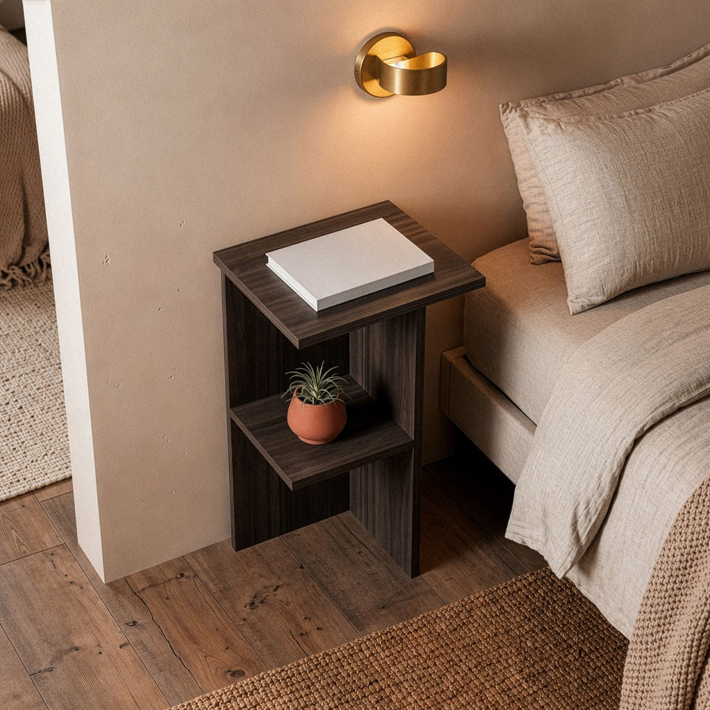 Leray - Table De Chevet Carrée Avec Étagère - Noyer