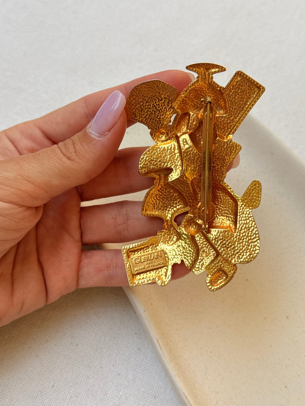 Vintage Guerlain Brooch - Gold Bottles