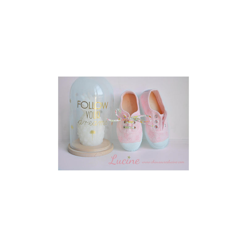 Chaussures Baskets Tennis En Toiles À Lacets Et Élastiques - Brodees Rose Pâle - Mixte