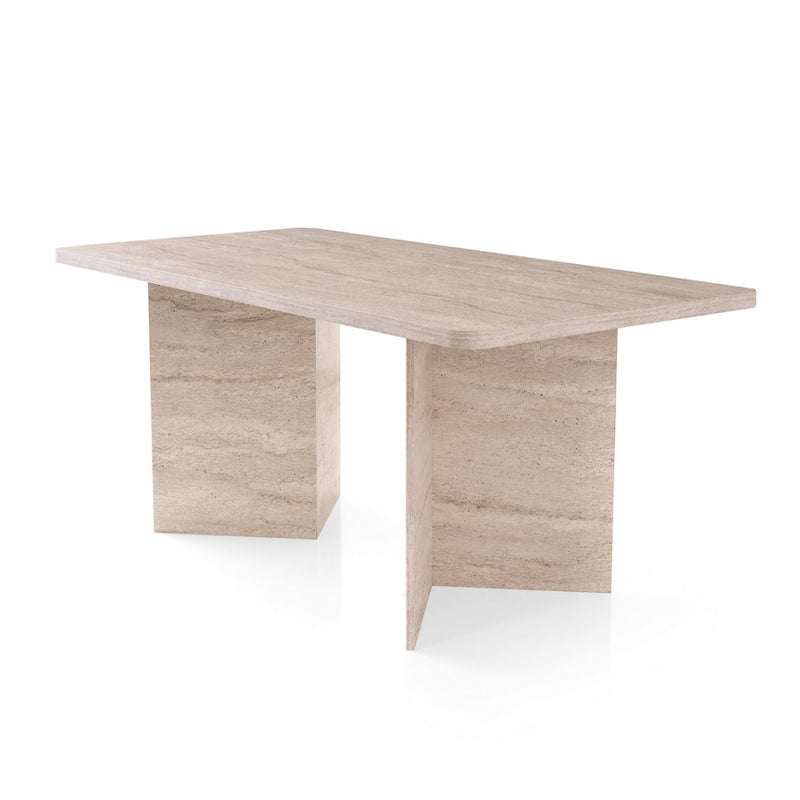 Loft - Table À Manger Avec Plateau Rectangulaire Et 2 Pieds - Travertin