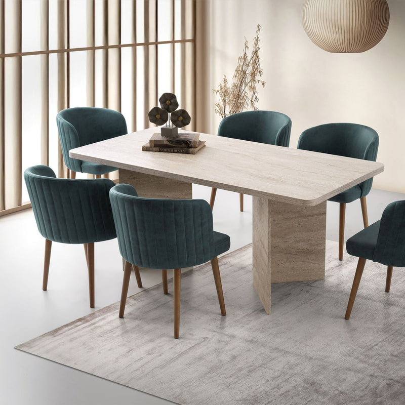 Loft - Table À Manger Avec Plateau Rectangulaire Et 2 Pieds - Travertin