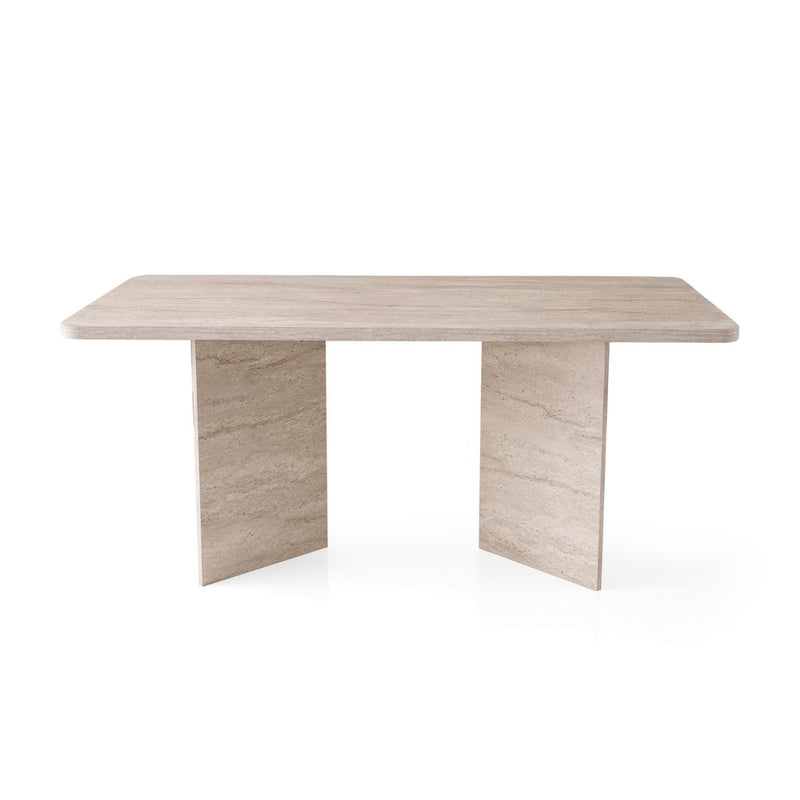 Loft - Table À Manger Avec Plateau Rectangulaire Et 2 Pieds - Travertin