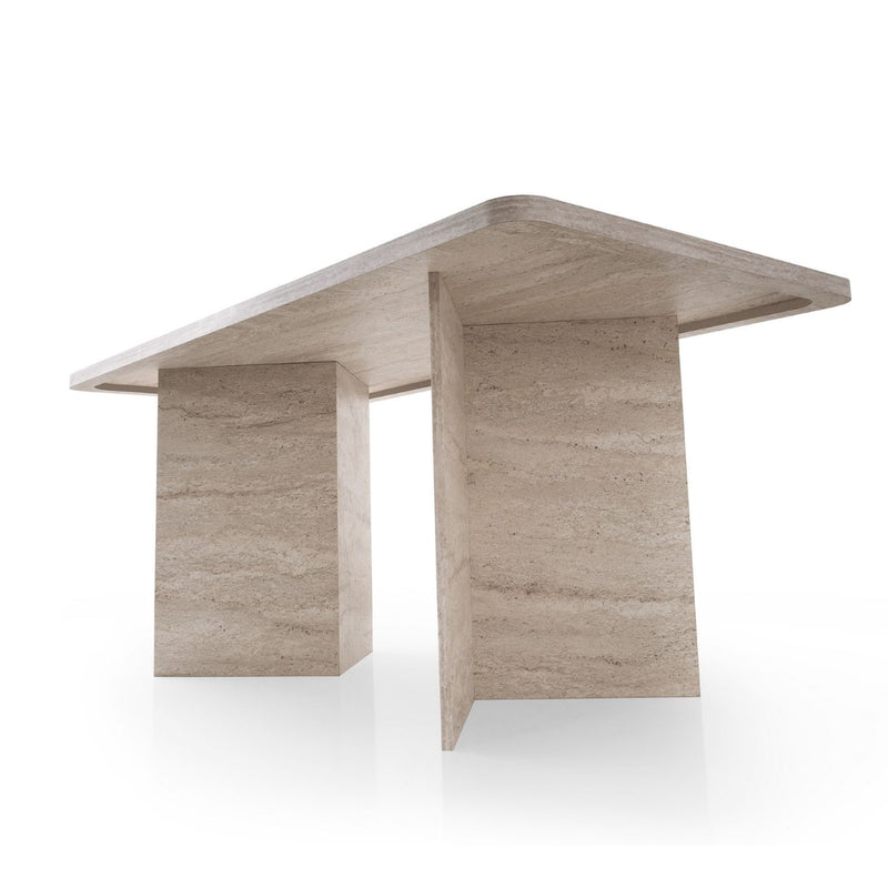 Loft - Table À Manger Avec Plateau Rectangulaire Et 2 Pieds - Travertin