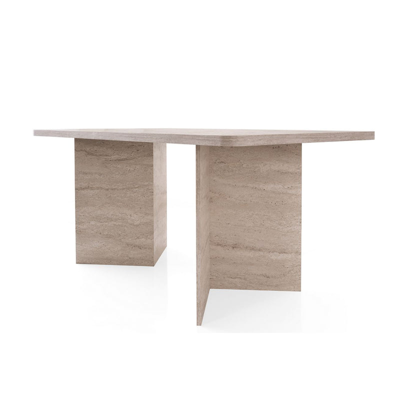 Loft - Table À Manger Avec Plateau Rectangulaire Et 2 Pieds - Travertin