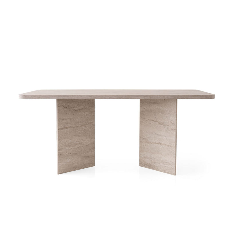 Loft - Table À Manger Avec Plateau Rectangulaire Et 2 Pieds - Travertin