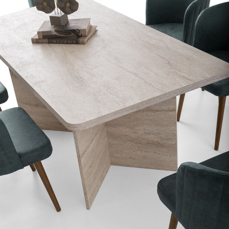 Loft - Table À Manger Avec Plateau Rectangulaire Et 2 Pieds - Travertin
