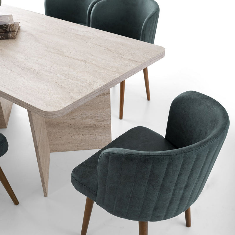 Loft - Table À Manger Avec Plateau Rectangulaire Et 2 Pieds - Travertin