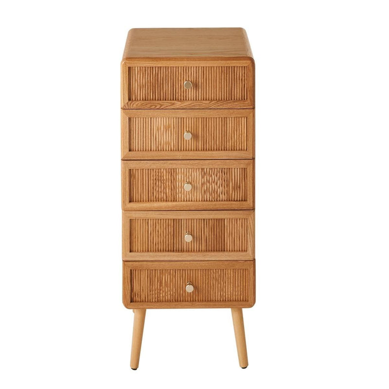 Ava - Chiffonnier 5 Tiroirs Avec Façades Lamellées - Bois Clair