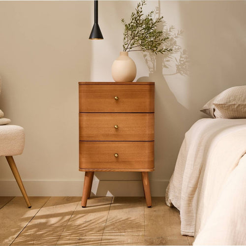 Table De Chevet 3 Tiroirs Et Plus Karl - Bois Clair