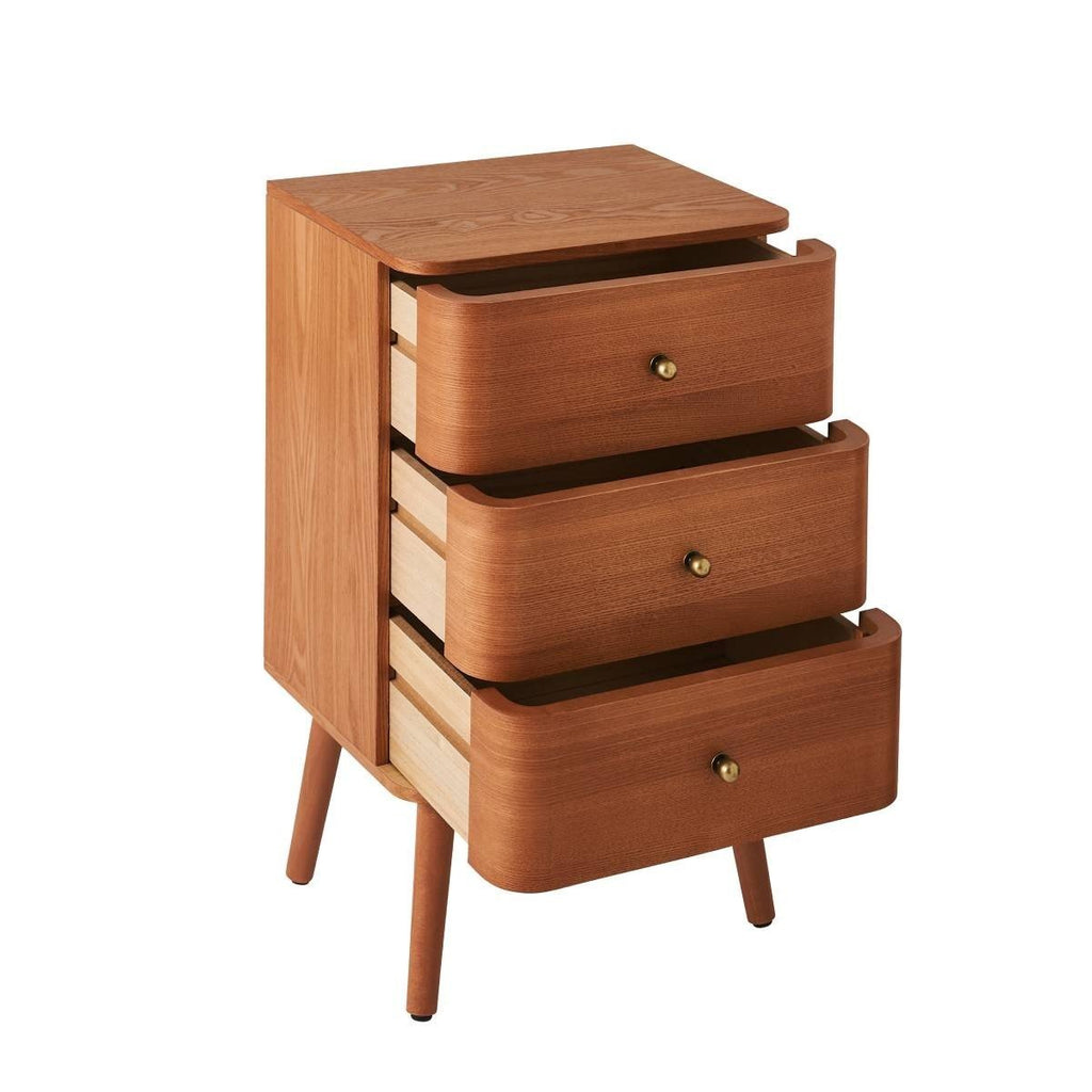 Karl - 3 Drawer Bedside Table - Rounded Edges