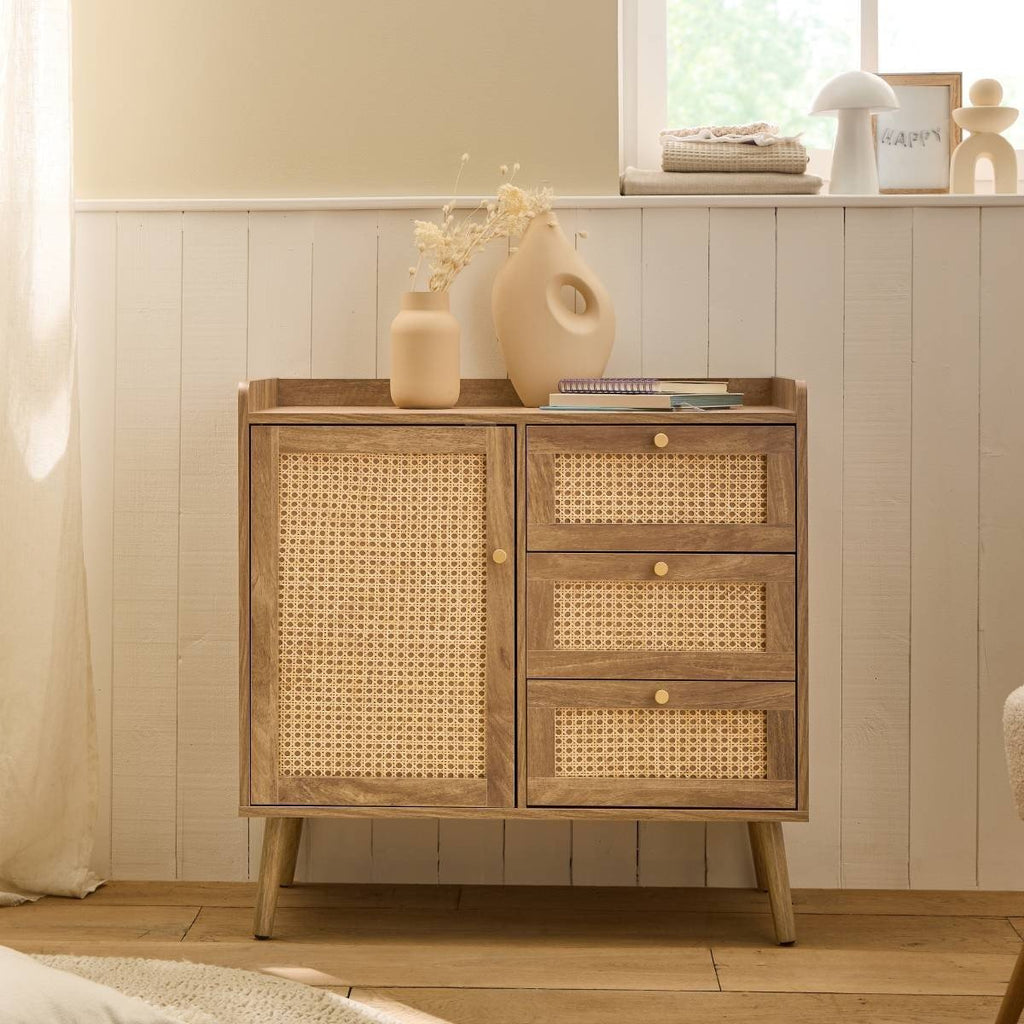 Palmo - Chest of 3 Drawers / 1 Door - Wood & Rattan