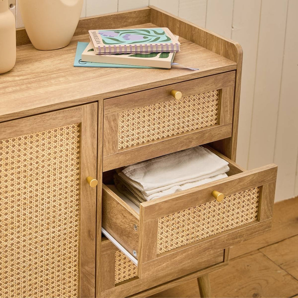 Palmo - Chest of 3 Drawers / 1 Door - Wood & Rattan