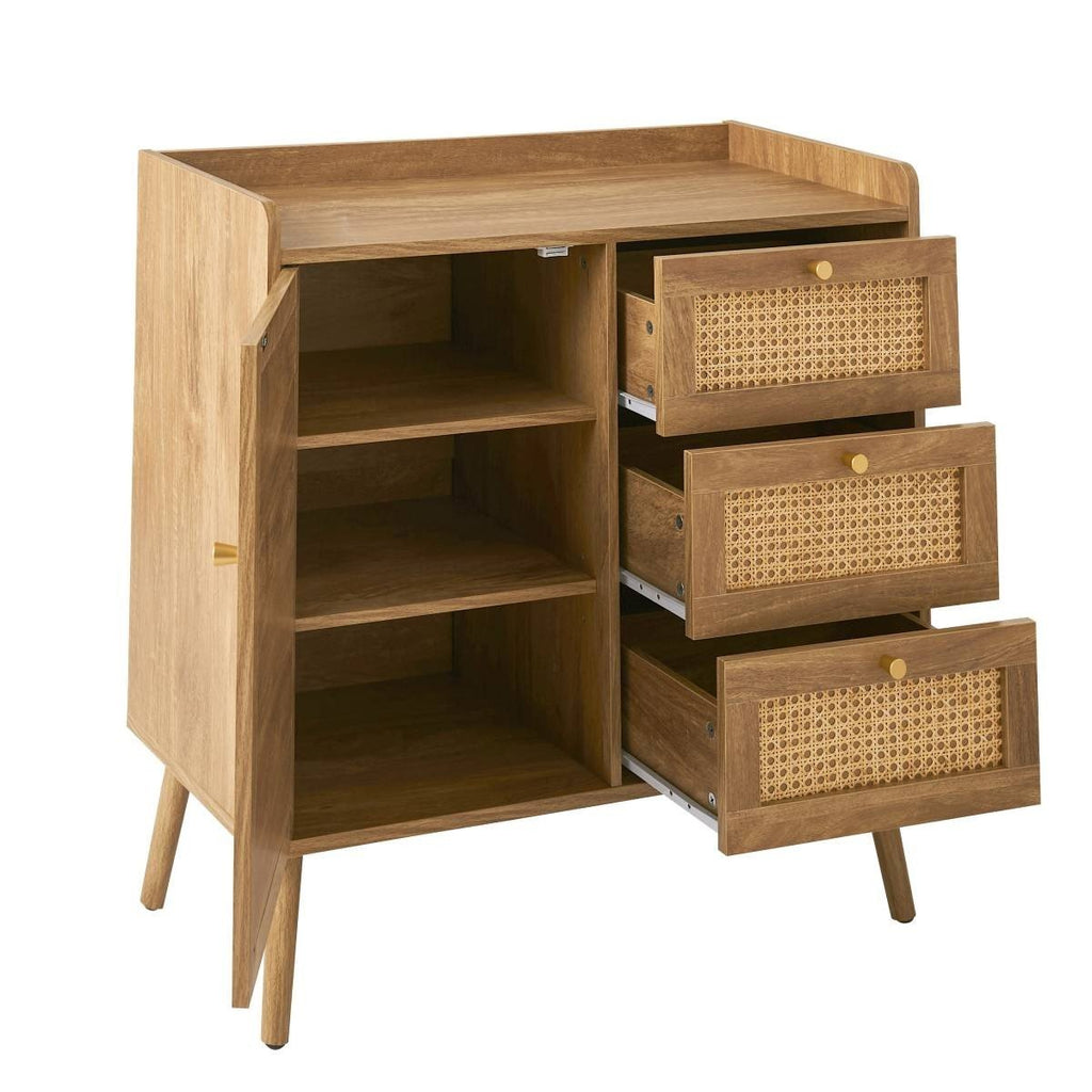 Palmo - Chest of 3 Drawers / 1 Door - Wood & Rattan
