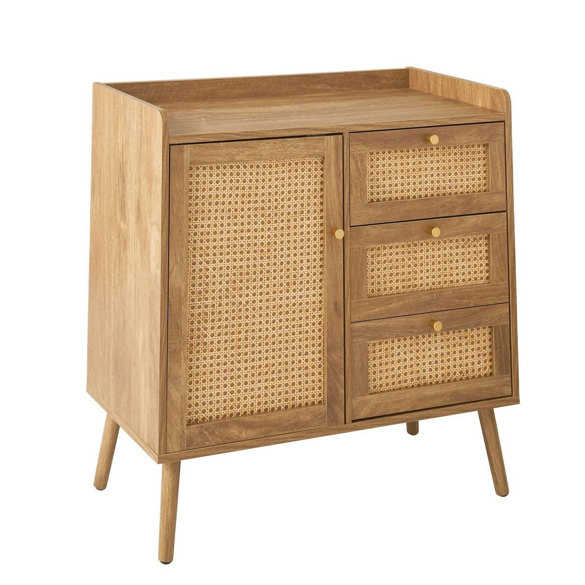 Palmo - Chest of 3 Drawers / 1 Door - Wood & Rattan