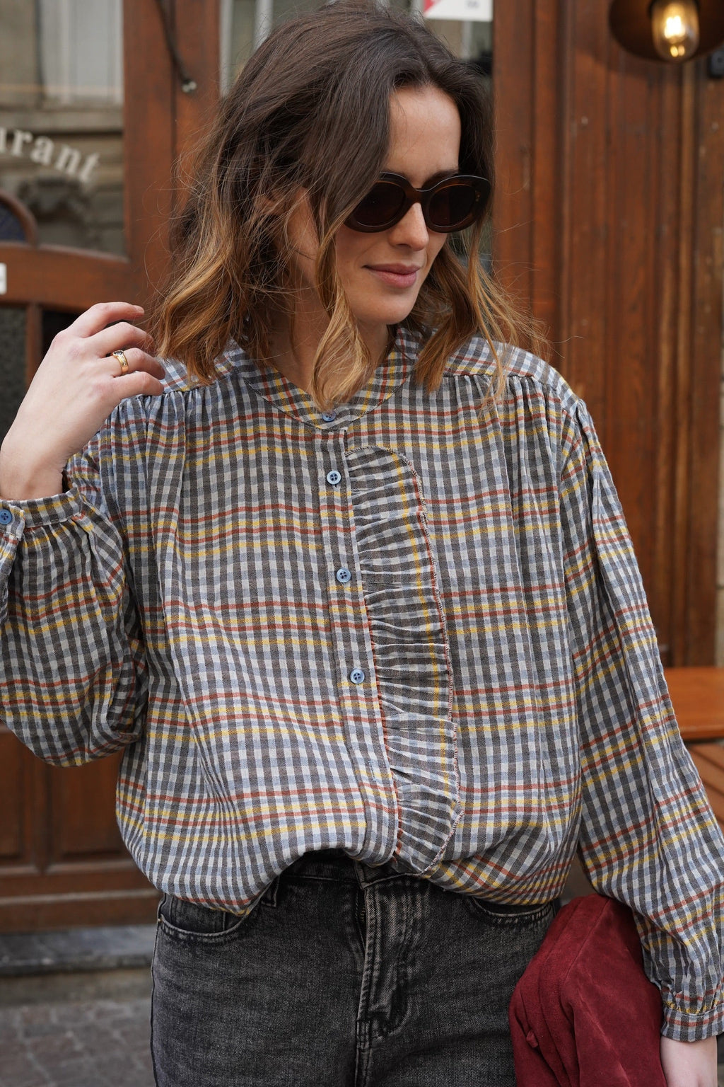 Colette Blue/Yellow Check Blouse