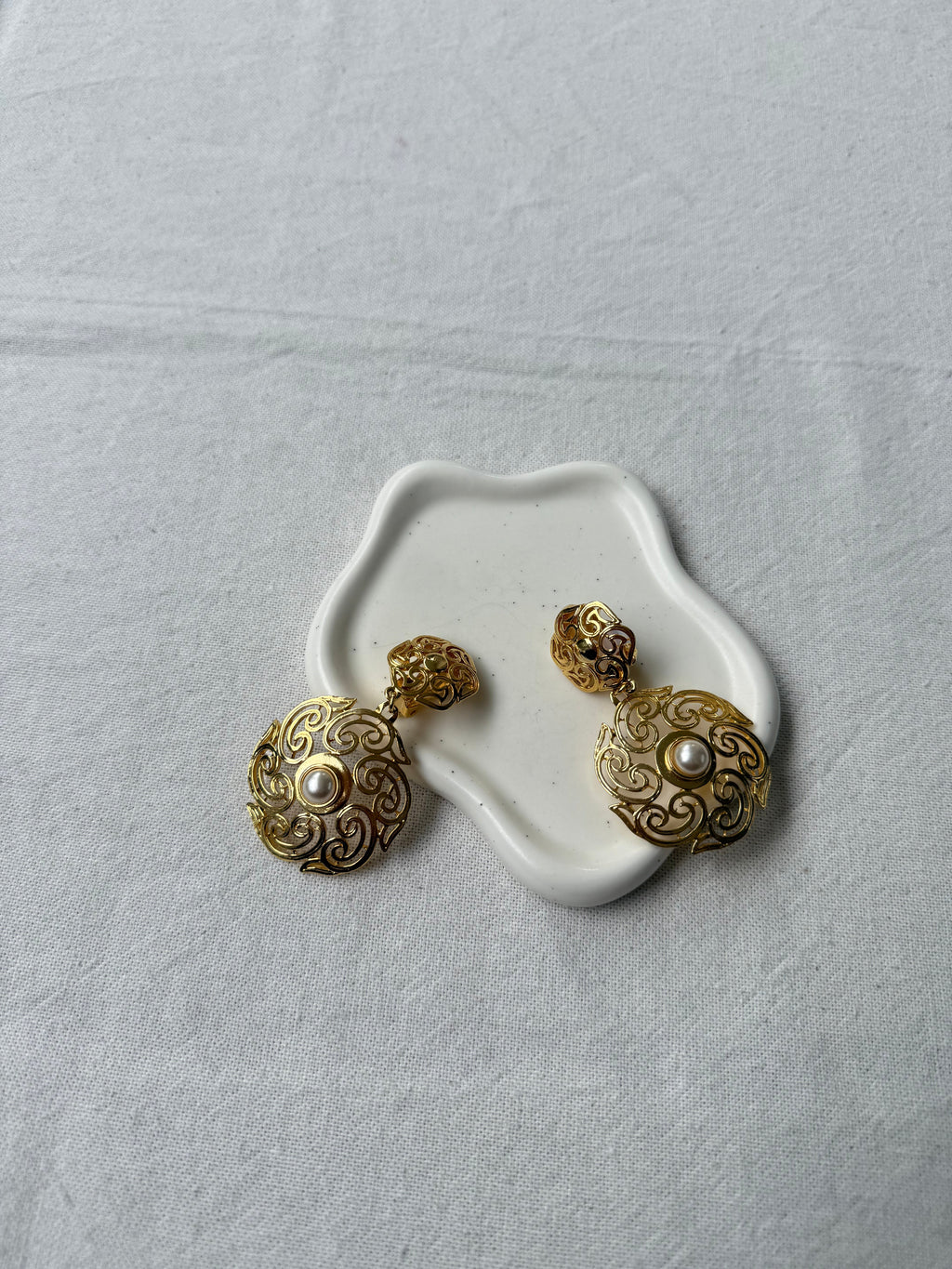 Pendientes Vintage - Colgantes Arabescos Y Perlas
