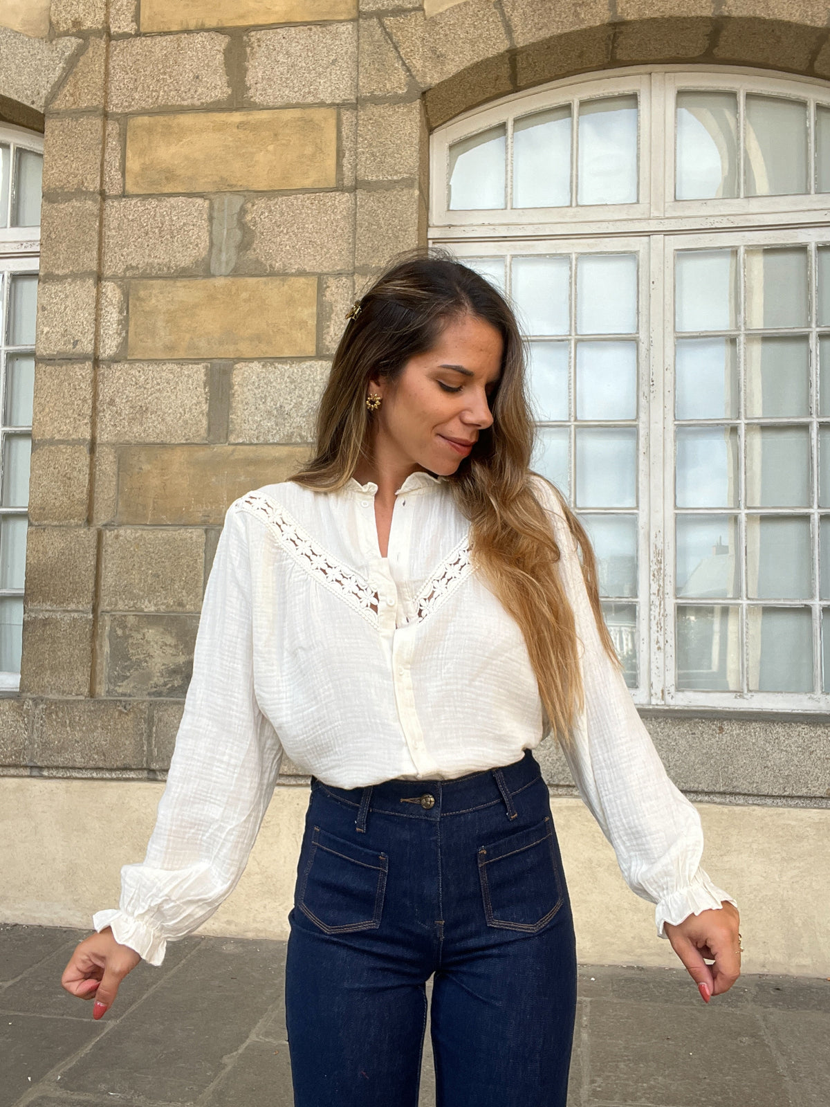 Angèle embroidered ecru blouse