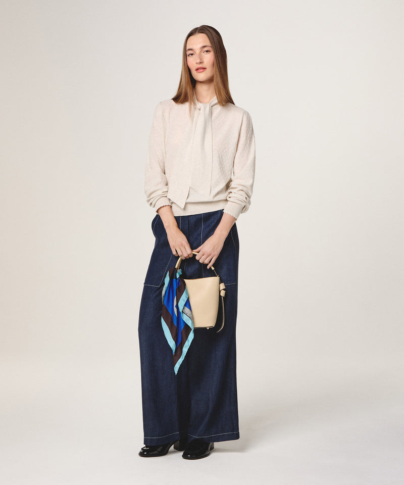 Jersey con cuello lavalliere - Blanco Crudo - Mujer