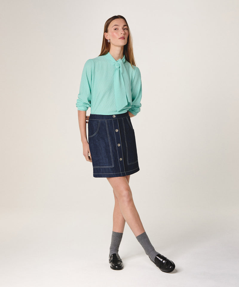 Jersey con cuello lavalliere - Verde agua - Mujer