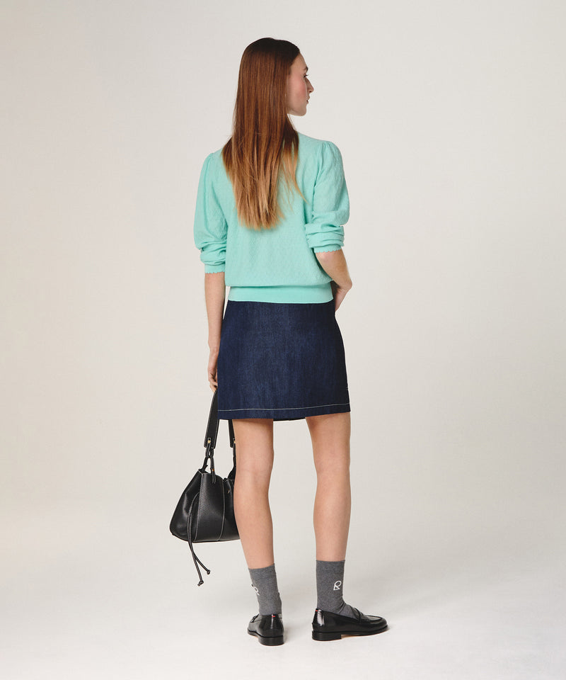 Jersey con cuello lavalliere - Verde agua - Mujer