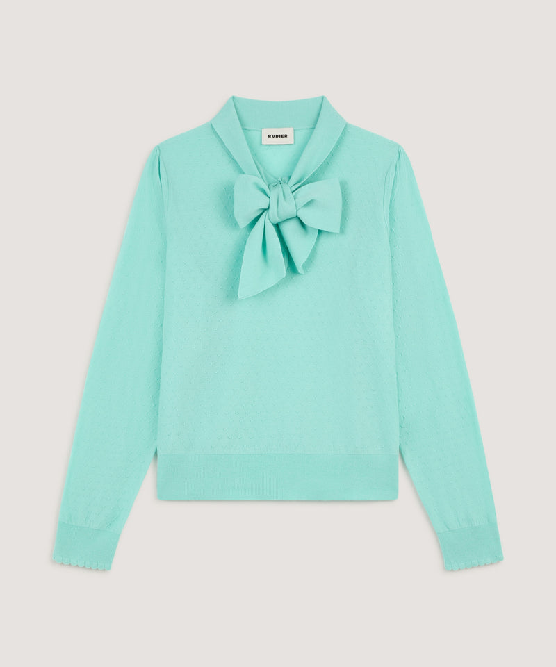 Jersey con cuello lavalliere - Verde agua - Mujer