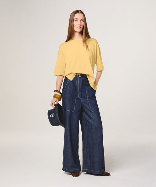 Jersey de manga corta con cuello redondo - Amarillo - Mujer