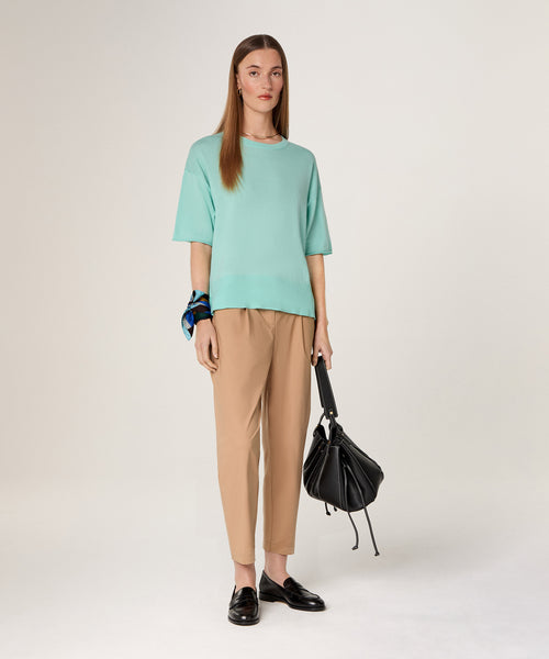 Jersey manga corta y cuello redondo - Verde agua - Mujer