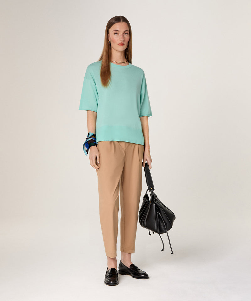 Jersey manga corta y cuello redondo - Verde agua - Mujer