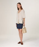 Jersey de manga corta con cuello de pico - Blanco Crudo - Mujer